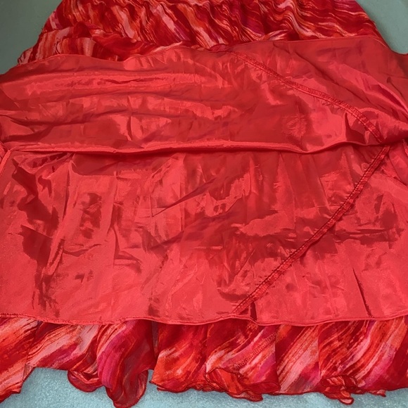 JONES NEW YORK tiered maxi tank dress red orange pink ruffle fully lined size 14 - Picture 4 of 7